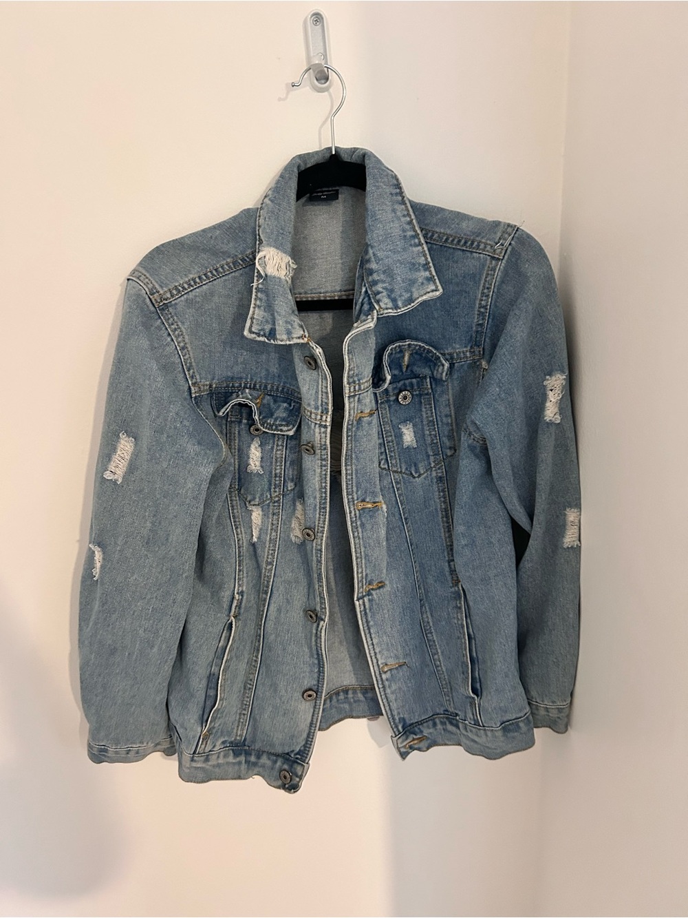 Classic oversized Light Blue Distressed Denim Jacket - Women